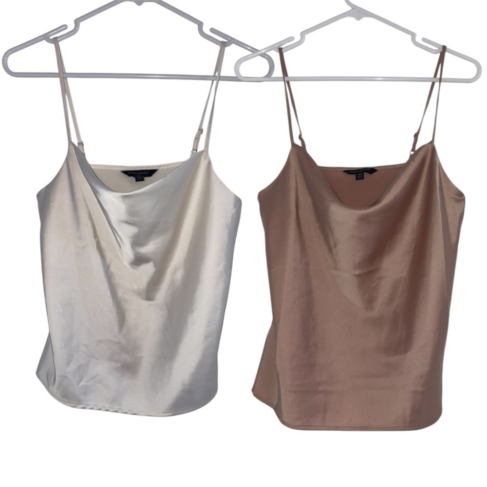 Banana Republic Silky Cowl Neck Tank Tops Neutral Set of 2 XS